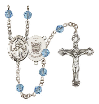 Sterling Silver 6mm Austrian Crystal Saint Joan of Arc /Coast Guard Rosary in Aqua