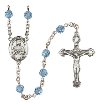 Sterling Silver 6mm Austrian Crystal Saint Kateri Tekakwitha Rosary in Aqua