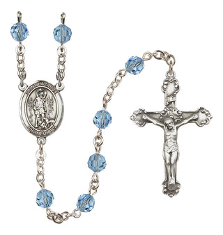 Sterling Silver 6mm Austrian Crystal Saint Lazarus Rosary in Aqua