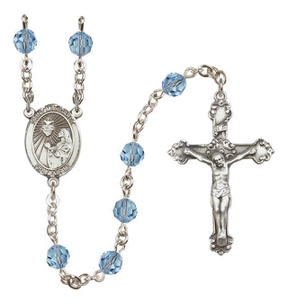 Sterling Silver 6mm Austrian Crystal Saint Margaret Mary Alacoque Rosary in Aqua