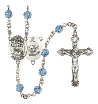Sterling Silver 6mm Austrian Crystal Saint Michael / Marines Rosary in Aqua
