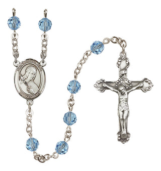 Sterling Silver 6mm Austrian Crystal Saint Philomena Rosary in Aqua
