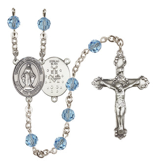 Sterling Silver 6mm Austrian Crystal Virgen Milagrosa Rosary in Aqua