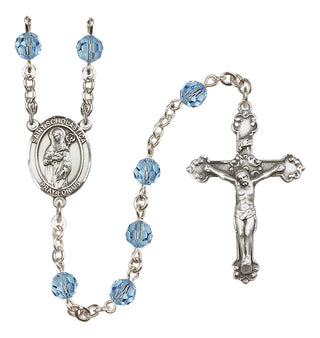 Sterling Silver 6mm Austrian Crystal Saint Scholastica Rosary in Aqua