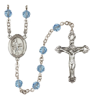 Sterling Silver 6mm Austrian Crystal Saint Zachary Rosary in Aqua