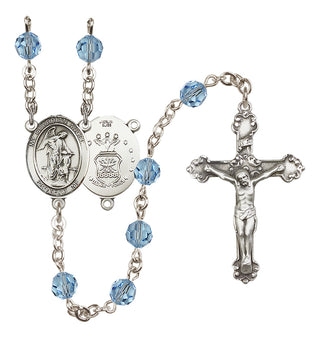 Sterling Silver 6mm Austrian Crystal Guardian Angel / Air Force Rosary in Aqua