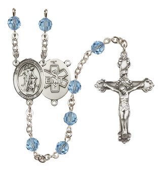 Sterling Silver 6mm Austrian Crystal Guardian Angel / EMT Rosary in Aqua