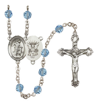 Sterling Silver 6mm Austrian Crystal Guardian Angel / Navy Rosary in Aqua