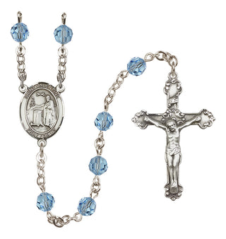 Sterling Silver 6mm Austrian Crystal Saint Valentine of Rome Rosary in Aqua