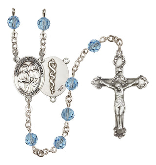 Sterling Silver 6mm Austrian Crystal Saints Cosmas & Damian / Doctors Rosary in Aqua