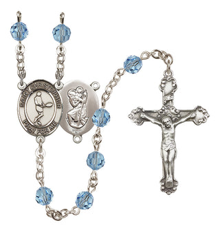 Sterling Silver 6mm Austrian Crystal Saint Christopher/Tennis Rosary in Aqua