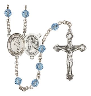 Sterling Silver 6mm Austrian Crystal Saint Sebastian/Martial Arts Rosary in Aqua