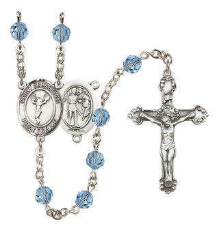 Sterling Silver 6mm Austrian Crystal Saint Sebastian/Cheerleading Rosary in Aqua