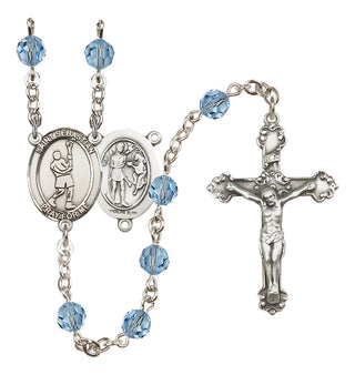 Sterling Silver 6mm Austrian Crystal Saint Sebastian/Lacrosse Rosary in Aqua
