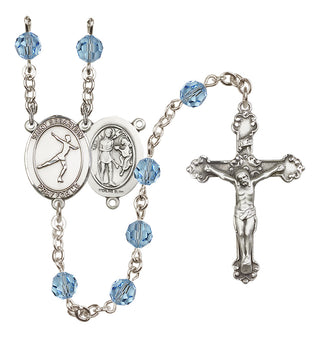Sterling Silver 6mm Austrian Crystal Saint Sebastian/Figure Skating Rosary in Aqua