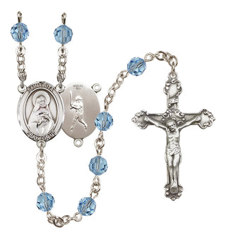 Sterling Silver 6mm Austrian Crystal Saint Rita / Baseball Rosary in Aqua