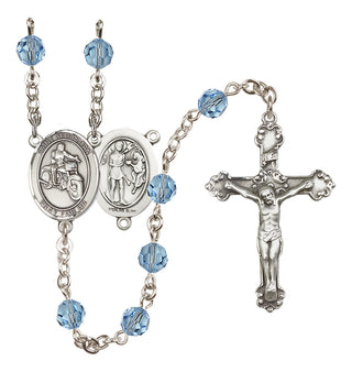 Sterling Silver 6mm Austrian Crystal Saint Sebastian / Motorcycle Rosary in Aqua