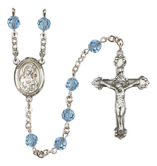 Sterling Silver 6mm Austrian Crystal Saint Gertrude of Nivelles Rosary in Aqua