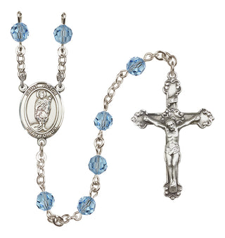 Sterling Silver 6mm Austrian Crystal Saint Victor of Marseilles Rosary in Aqua