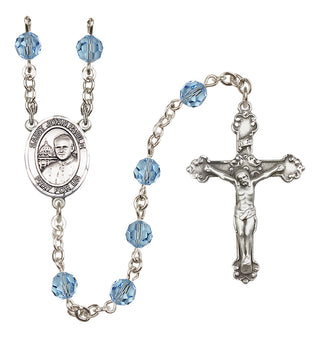 Sterling Silver 6mm Austrian Crystal Saint John Paul II Rosary in Aqua