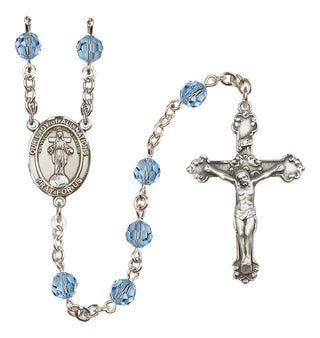 Sterling Silver 6mm Austrian Crystal Our Lady of All Nations Rosary in Aqua