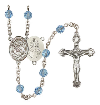 Sterling Silver 6mm Austrian Crystal Our Lady of Mount Carmel Rosary in Aqua