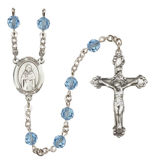 Sterling Silver 6mm Austrian Crystal Saint Samuel Rosary in Aqua