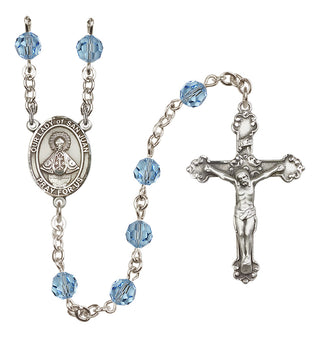 Sterling Silver 6mm Austrian Crystal Our Lady of San Juan Rosary in Aqua