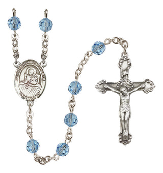 Sterling Silver 6mm Austrian Crystal Saint Lidwina of Schiedam Rosary in Aqua