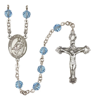 Sterling Silver 6mm Austrian Crystal Saint Thomas of Villanova Rosary in Aqua
