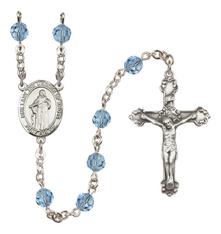 Sterling Silver 6mm Austrian Crystal Our Lady the Undoer of Knots Rosary in Aqua