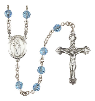 Sterling Silver 6mm Austrian Crystal Saint Columbkille Rosary in Aqua