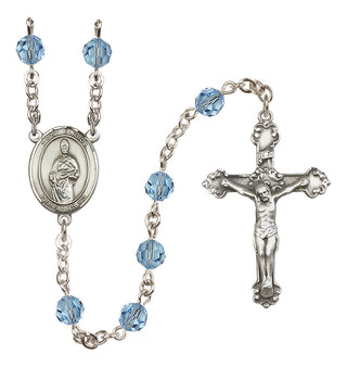 Sterling Silver 6mm Austrian Crystal Saint Eligius Rosary in Aqua