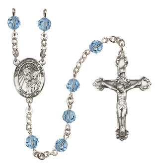 Sterling Silver 6mm Austrian Crystal Saint Margaret Mary Alacoque Rosary in Aqua
