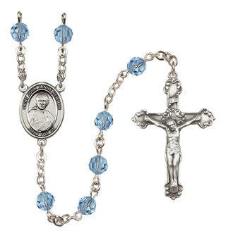 Sterling Silver 6mm Austrian Crystal Blessed John Henry Newman Rosary in Aqua