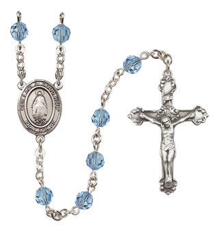 Sterling Silver 6mm Austrian Crystal Our Lady of Good Help Rosary in Aqua