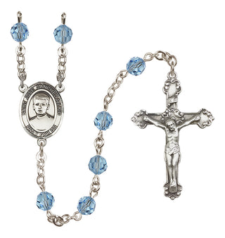 Sterling Silver 6mm Austrian Crystal Saint Jose Sanchez del Rio Rosary in Aqua