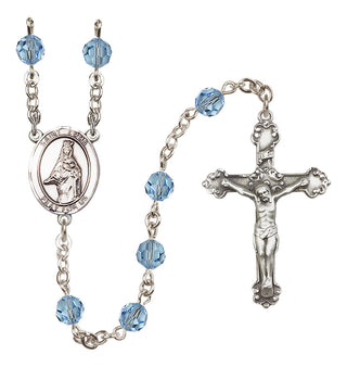 Sterling Silver 6mm Austrian Crystal Saint Emma Uffing Rosary in Aqua