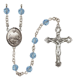 Sterling Silver 6mm Austrian Crystal Pope Francis Rosary in Aqua