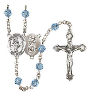 Sterling Silver 6mm Austrian Crystal Saint Christopher/Tennis Rosary in Aqua