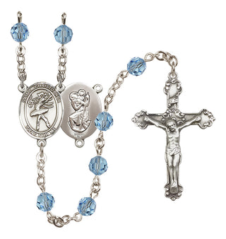 Sterling Silver 6mm Austrian Crystal Saint Christopher/Dance Rosary in Aqua