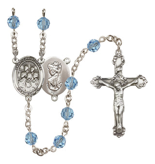 Sterling Silver 6mm Austrian Crystal Saint Christopher / Choir Rosary in Aqua