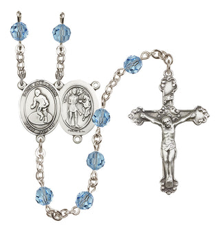 Sterling Silver 6mm Austrian Crystal Saint Sebastian/Wrestling Rosary in Aqua