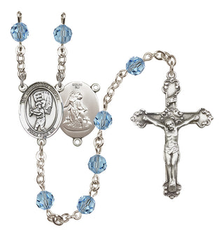 Sterling Silver 6mm Austrian Crystal Guardian Angel/Baseball Rosary in Aqua