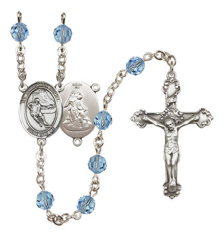 Sterling Silver 6mm Austrian Crystal Guardian Angel/Hockey Rosary in Aqua