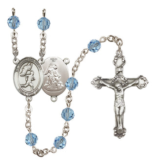 Sterling Silver 6mm Austrian Crystal Guardian Angel/Track&Field-Men Rosary in Aqua
