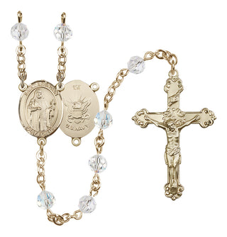 14 Karat Gold-Filled 6mm Austrian Crystal Saint Brendan the Navigator/Navy Rosary in Crystal