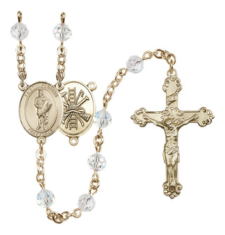14 Karat Gold-Filled 6mm Austrian Crystal Saint Florian/Firefighter Rosary in Crystal