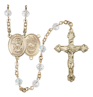 14 Karat Gold-Filled 6mm Austrian Crystal Saint Michael the Archangel/Policeman Rosary in Crystal