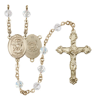 14 Karat Gold-Filled 6mm Austrian Crystal Saint Michael / Coast Guard Rosary in Crystal